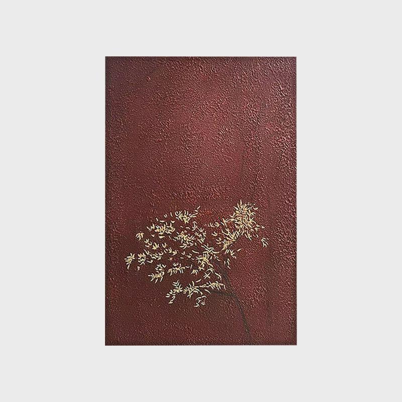 新中式红色系客厅背景装饰画高级感书房茶室挂画玄关手绘油画竖版
