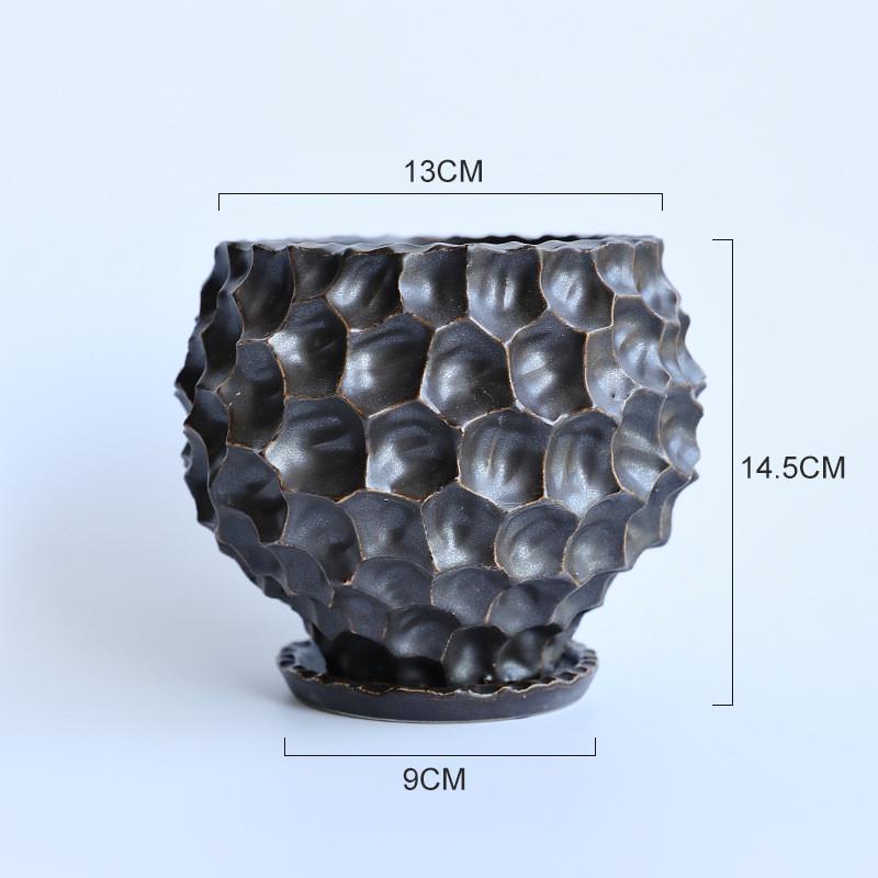 日式陶瓷花盆粗陶兰花创意盆景多肉蝴蝶兰盆栽艺术陶盆带托盘块根