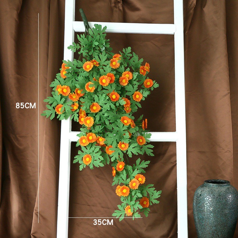假花花摆设挂墙上墙花挂装饰花小雏菊壁挂式挂墙吊兰吊篮塑料