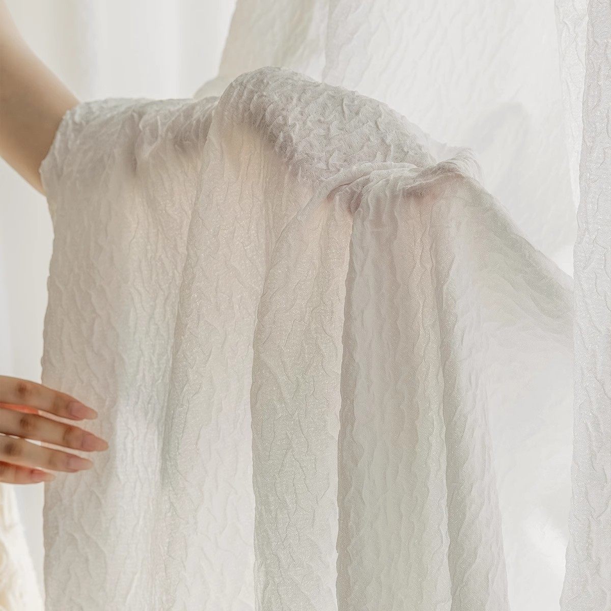 热销法式防窥飘窗纱帘轻奢高档窗帘白纱透光不透人白色窗纱客厅高