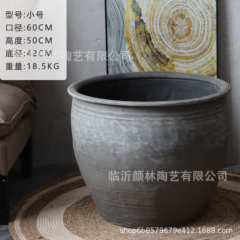 侘寂风陶缸复古老式陶缸养鱼养大型花园造景园林装饰手工透气睡莲