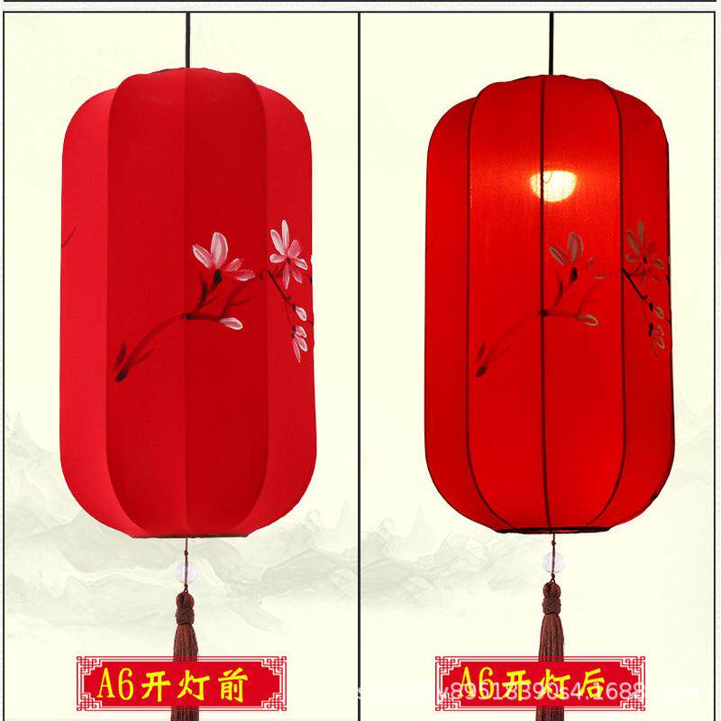 式具手绘灯笼仿古典宫灯餐厅茶楼过道创意冬瓜长形布艺吊灯布艺