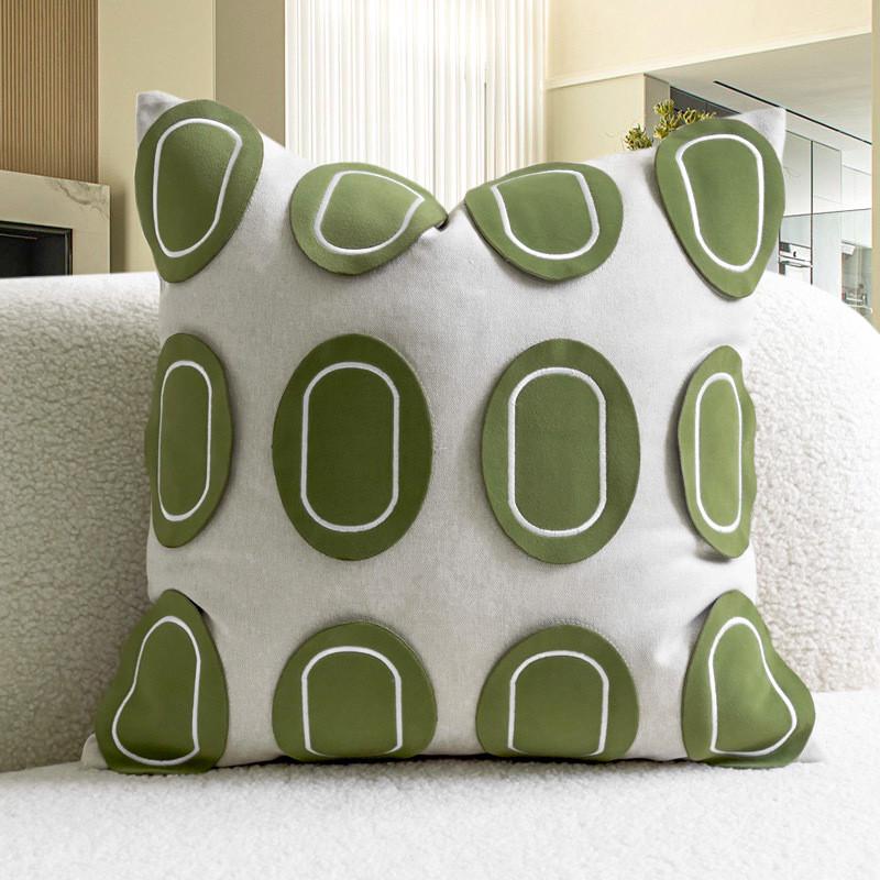 创意绿色椭圆贴布样板间抱枕沙发客厅现代简约绣靠枕酒店民宿靠包