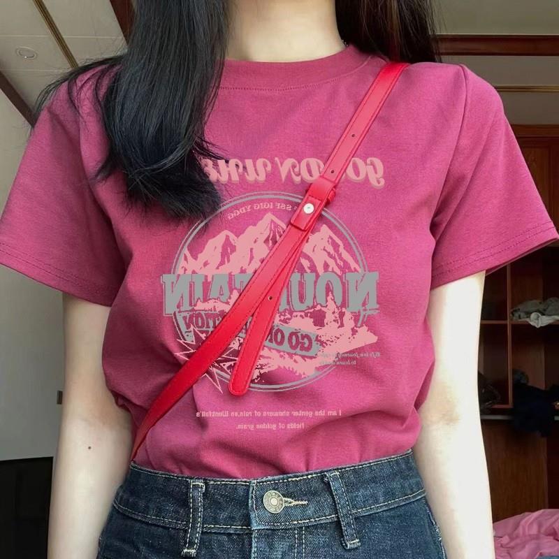 美式女装2025新款短袖t恤女正肩夏季体恤洋气独特别致绝美小上衣