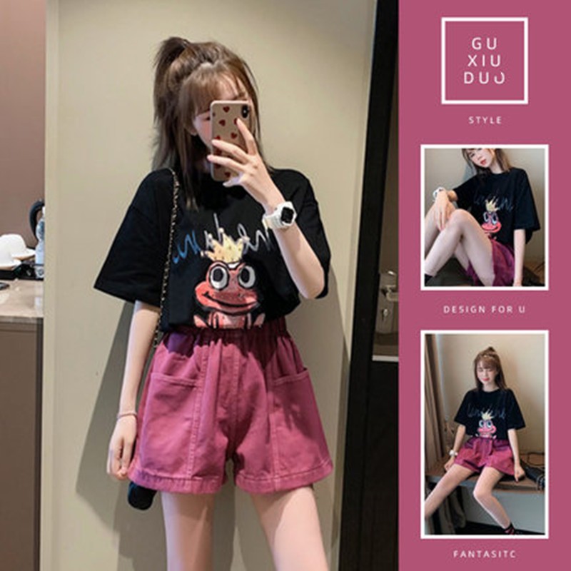 夏季女装2025年新款大码胖mm显瘦盐系炸街穿搭阔短袖腿裤子两件套