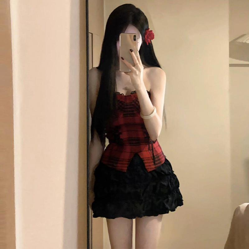 2025新款辣妹性感纯欲JK制服抹胸连衣裙子迪士尼穿搭两件套装女夏