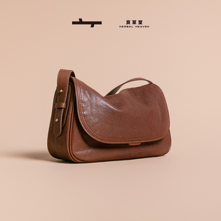 食草堂包包轻奢小众头层牛皮水晶植鞣皮包包单肩斜挎包轻复古卿心