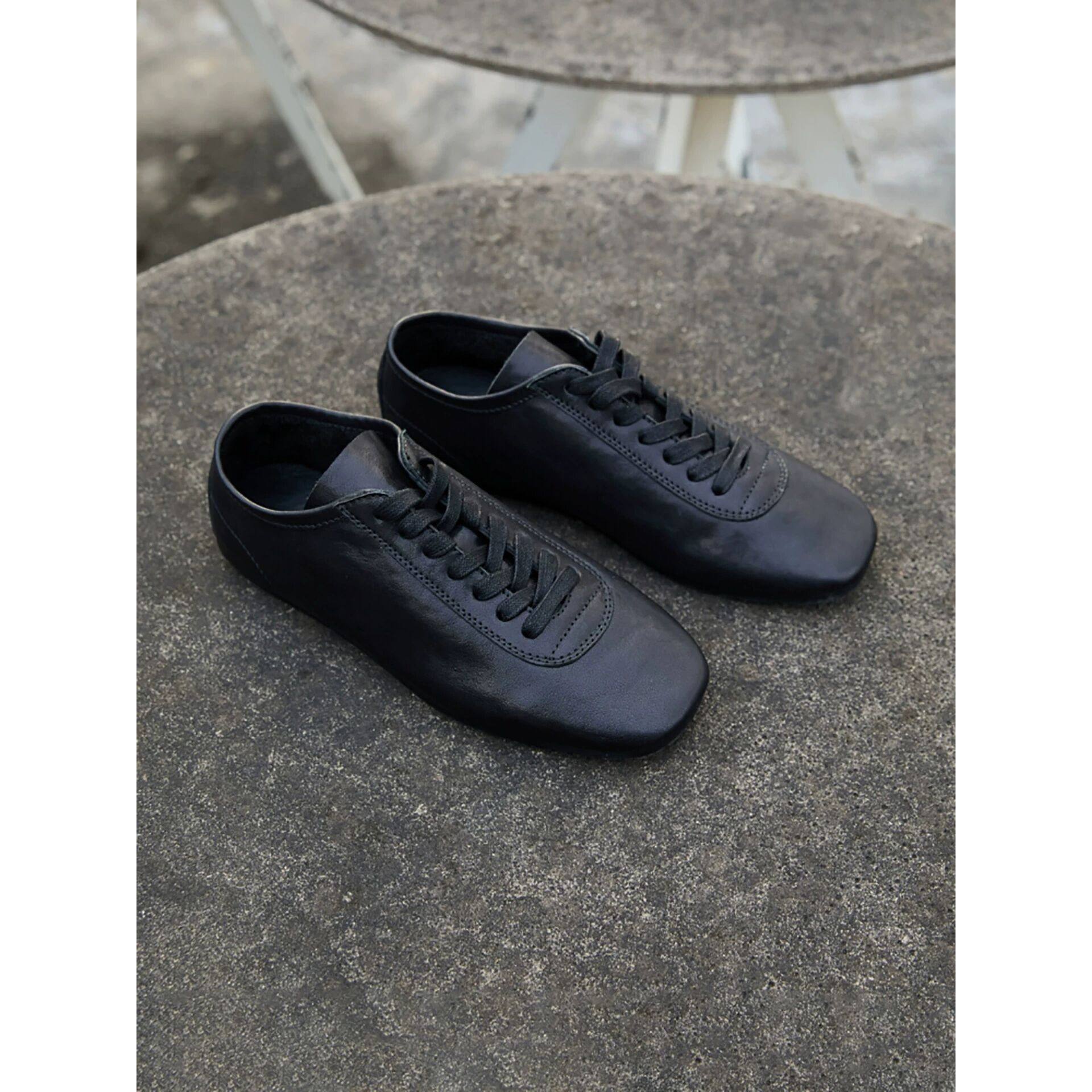 高级黑色运动薄底德训鞋女轻便商务休闲阿甘鞋系带训练鞋百搭板鞋