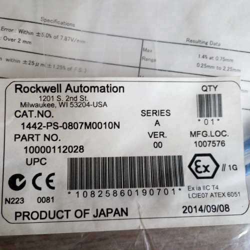 罗克韦尔1442-PS-0807M0010N传感器，全新原装