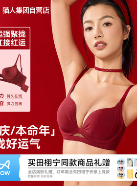 猫人本命年红色内衣小胸显大女士无痕聚拢收副乳防下垂美背文胸罩