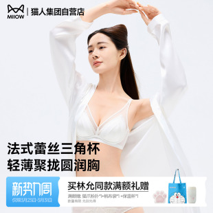 三角杯胸罩 蕾丝性感文胸罩轻薄款 猫人内衣女小胸聚拢2026新款 法式