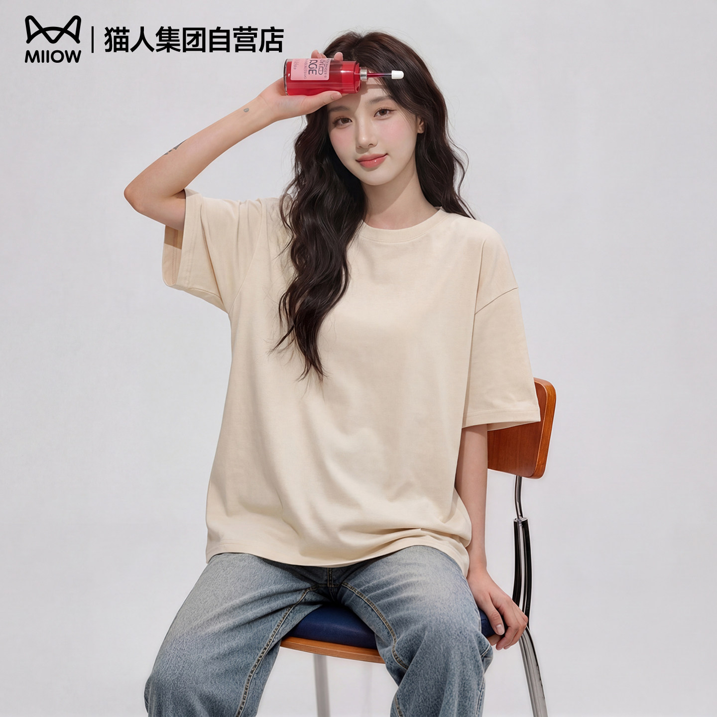 猫人纯棉短袖女t恤夏季2026新款宽松大码胖mm遮肚子穿搭半袖上