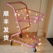 粉色双层超市购物车商场家用KTV手推车拍照道具网红店装 饰小推车