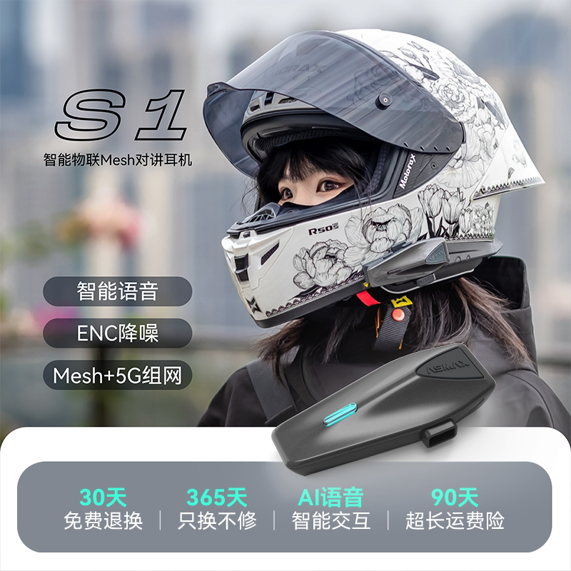 ASMAX S1头盔蓝牙耳机摩托车骑行专用机车摩托降噪全盔内置axmax