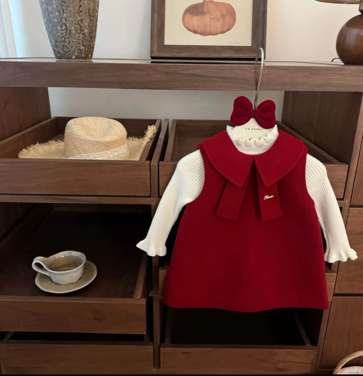 【现货】原创！超正女宝周岁生日礼服A版蝴蝶结呢子女童背心裙潮