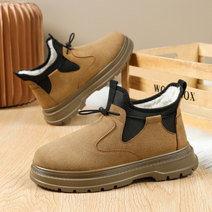 2025冬季新款绵羊毛棉鞋男工装风加绒保暖雪地靴一脚蹬厚底爸爸鞋