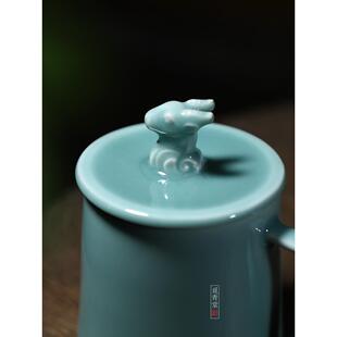 龙泉青瓷陶瓷家用办公水杯会客杯十二生肖咖啡杯带盖创意泡茶杯