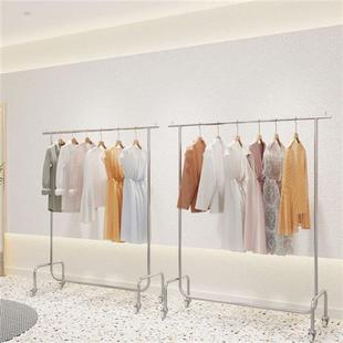 服裝 店貨架中島展示架 不銹鋼拉絲帶輪子男女裝 店掛衣桿帶輪落地式