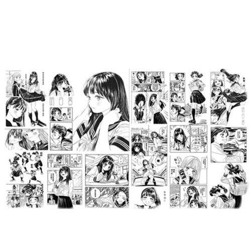 少女黑白漫画壁纸明日同学自粘墙布网红拍照贴纸背景墙纸宿舍壁画