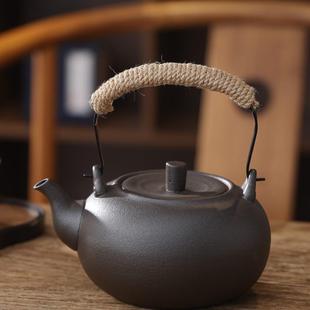 火山石釉煮茶壶黑陶养生壶电陶炉专用烧水提梁壶茶器功夫茶具 日式