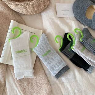 25秋冬新款 女士加厚双罗口羊毛袜保暖简约韩系中筒袜