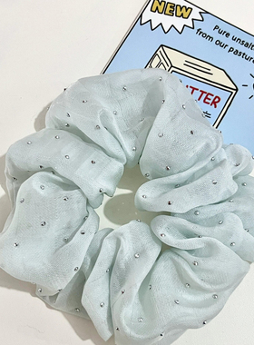 蓝绿色大肠发圈薄荷曼波发饰真丝头绳复古法式高级感韩系温柔