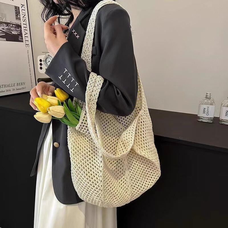 新款夏季流行编织女包手提编织袋时尚洋气单肩网兜包海边旅行D2