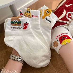 可爱白色袜子女短袜夏天ins潮日系卡通个性薯条夏季薄款白色短袜