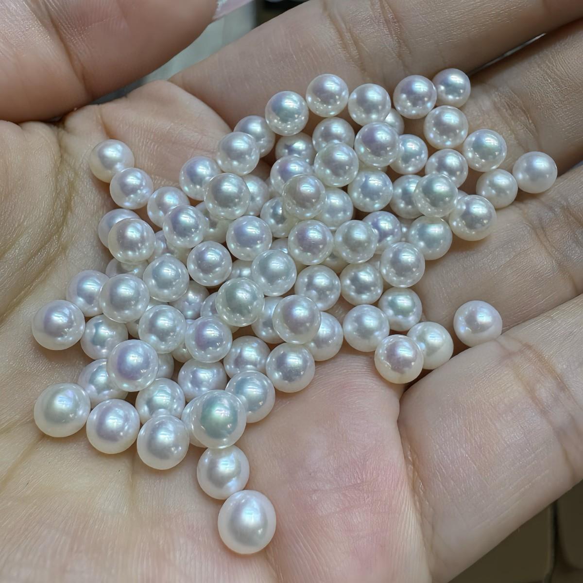4-5mm诸暨天然淡水Akoya珍珠强光基本正圆几乎无瑕裸珠精挑可加工