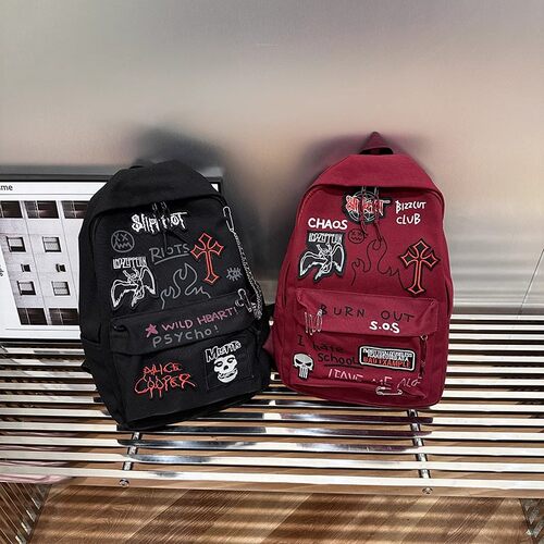 情侣款美式复古风小怪兽双肩背包