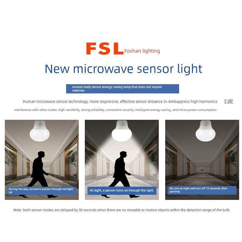 佛山照明人体智能光控制Led灯泡家庭楼梯走廊走廊通道雷达感应灯