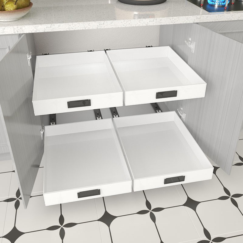 环保厨房超深柜改造抽屉托盘衣柜橱柜子带轨道分层收U纳盒全PP材