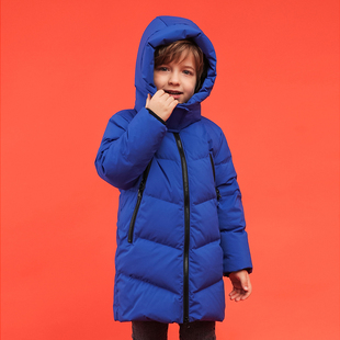 儿童黑色连帽中长款羽绒服冬季加厚保暖户外男女童白鸭绒厚实羽绒