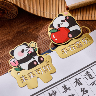 小商品创意文具便签夹小礼品学生阅读书页夹卡通熊猫励志文字书签