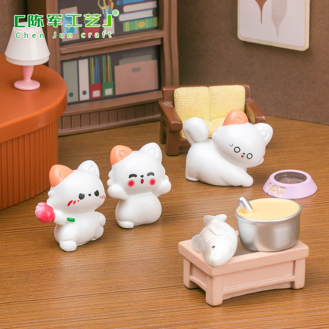 摆件创意配件微景观创意害羞献花小猫咪娃娃屋diy装饰品盲袋挂