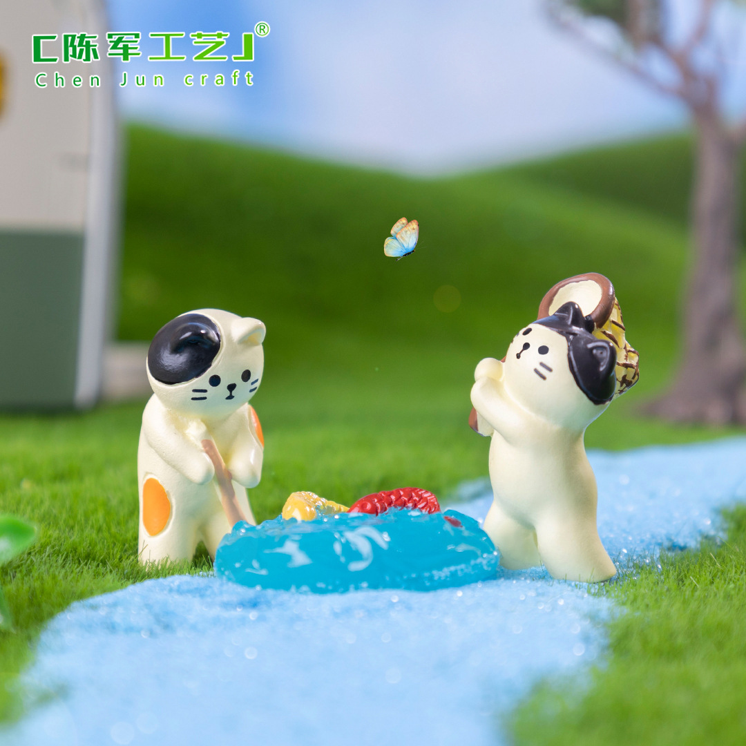 鱼缸摆件微景观创意野炊日式猫猫公仔娃娃屋diy装饰品配件车载桌