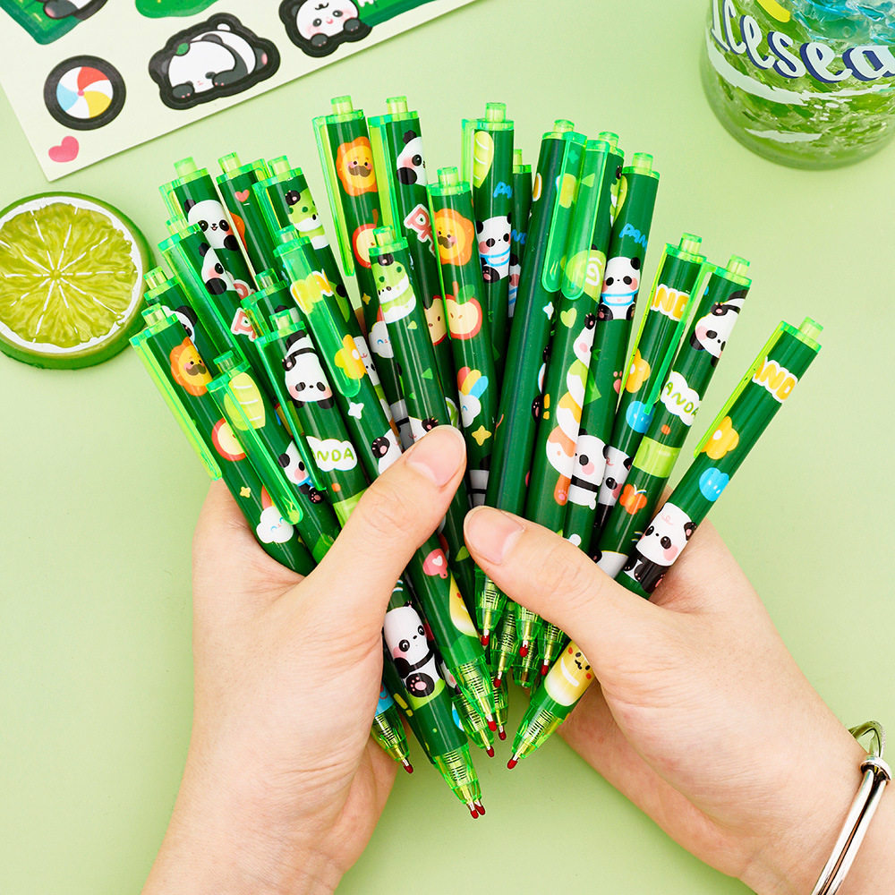 薄利多销可爱熊猫按动中性笔学生卡通碳黑签字水笔高颜值办公文具