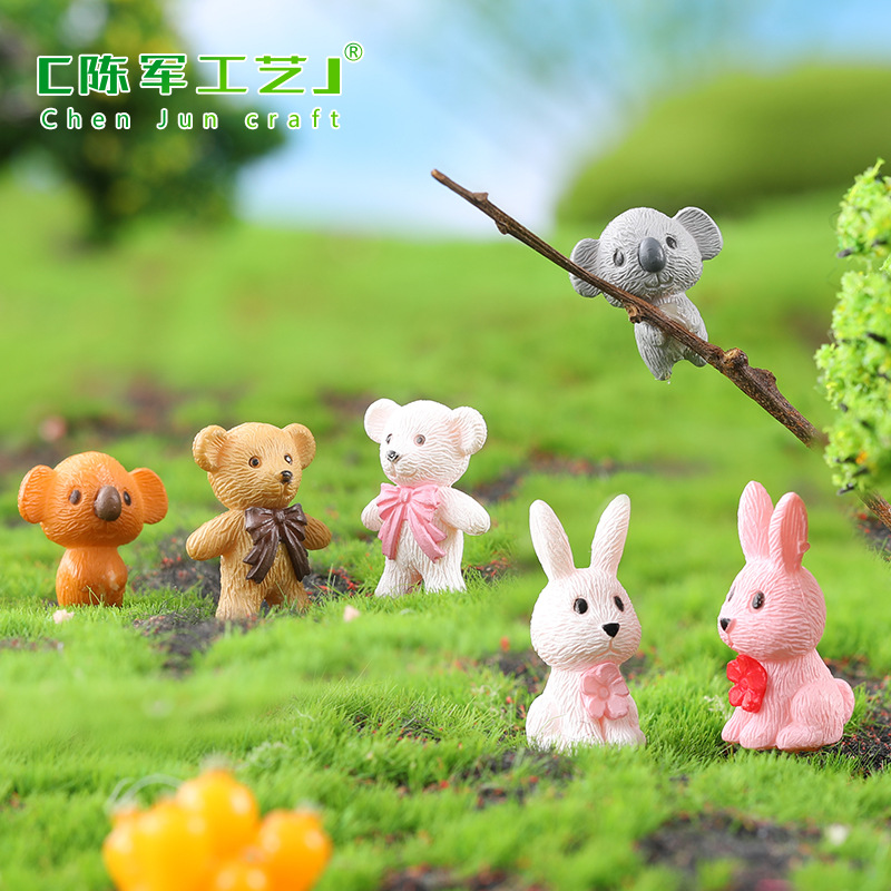 装潢配件新款迷你娃娃微景观桌面DIY装饰配件袖珍小熊兔子考拉塑