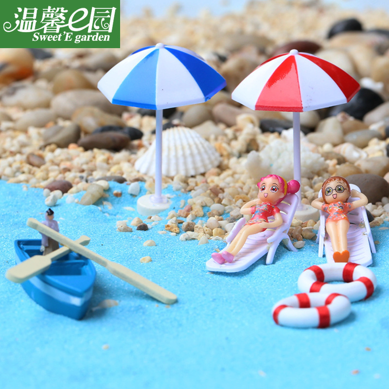 来样可加工苔藓微景观摆件 浆小船船瞄沙滩椅 海景摆件 DIY组装摆