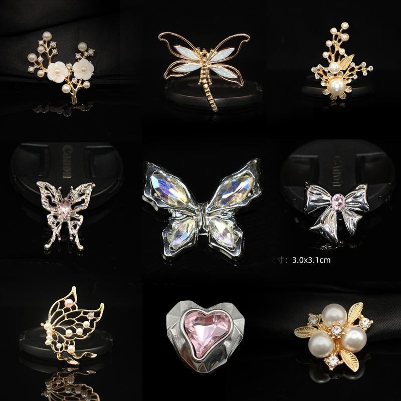 diy锌合金饰品配件粉色系宝石蝴蝶爱心汉服花枝手机壳发饰团扇配