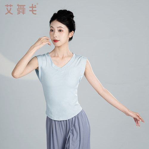 成人现代舞上衣女V领收腰显瘦T恤夏季短袖形体练功服古典舞蹈服装