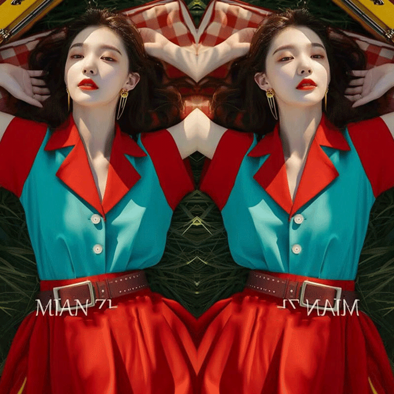 夏装搭配一整套港风红蓝撞色衬衫女装穿搭套装裙轻奢高级感女人味