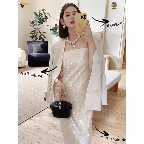 法式小众吊带亮片礼服套