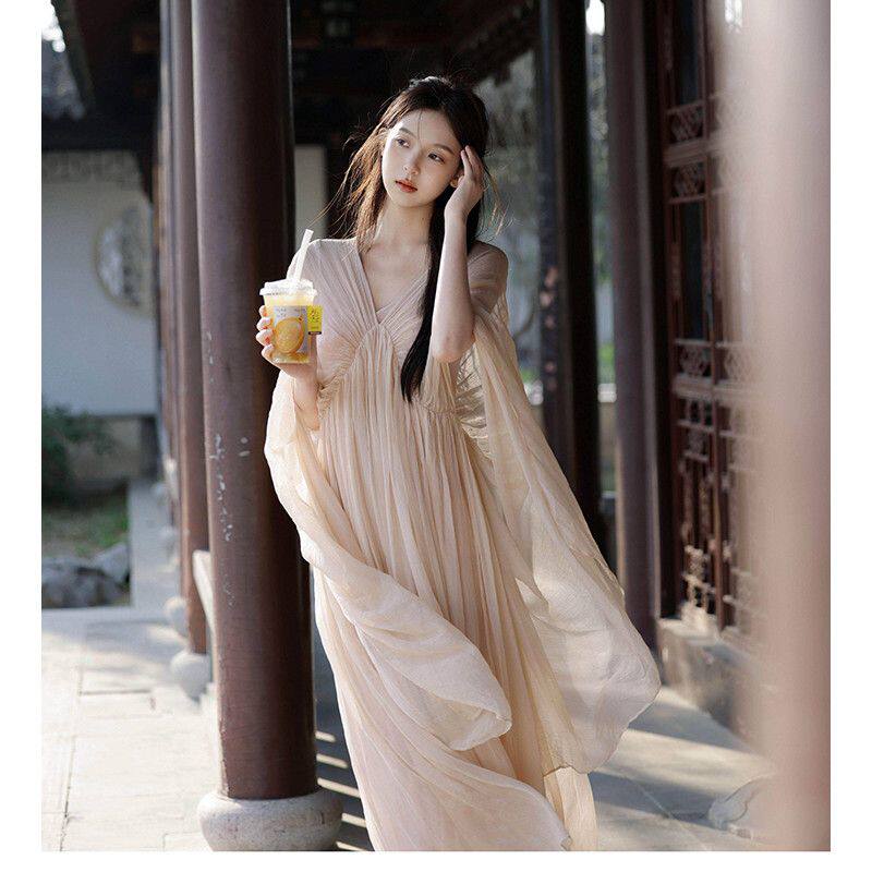 法式气质甜美风慵懒v领蝙