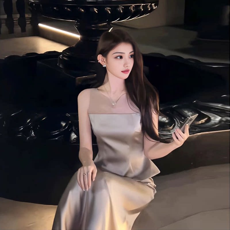 设计感缎面无袖上衣高腰显瘦半身裙两件套女夏季新款套装