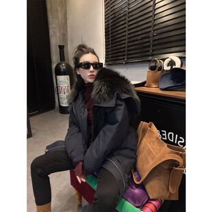 欧货天使之翼羽绒服女欧洲站冬季新款工装风大毛领白鸭绒大衣