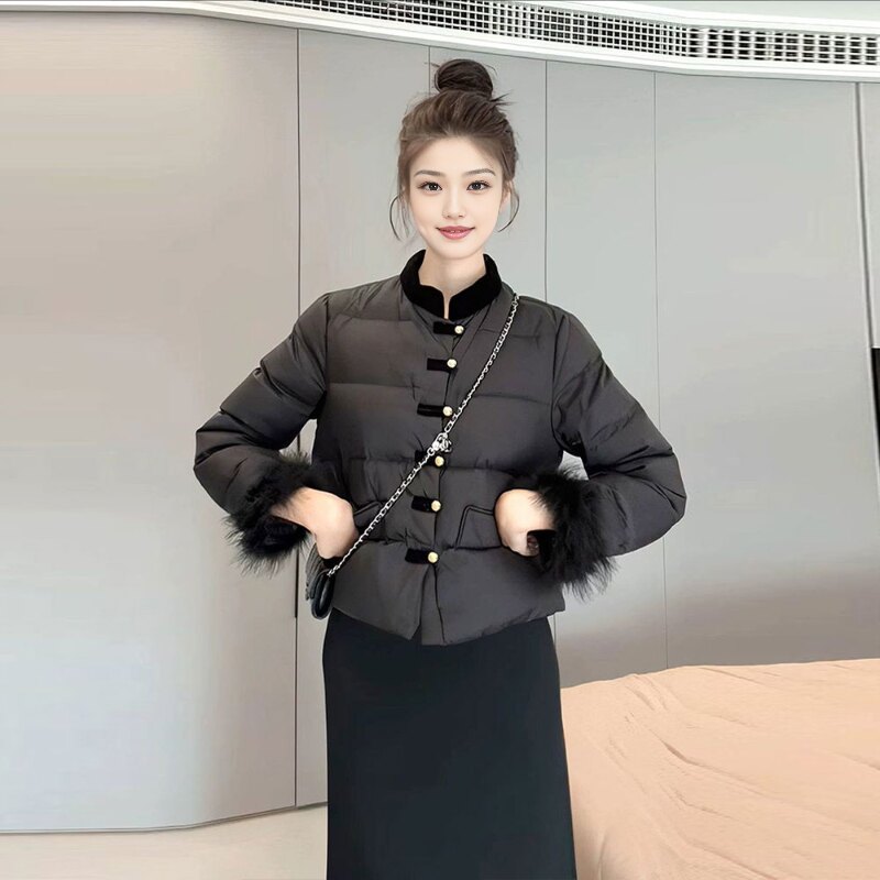 气质毛袖棉服外套女2024