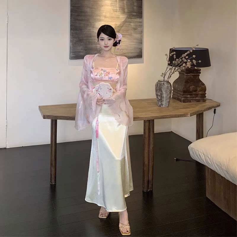 中式国风套装复古印花缎