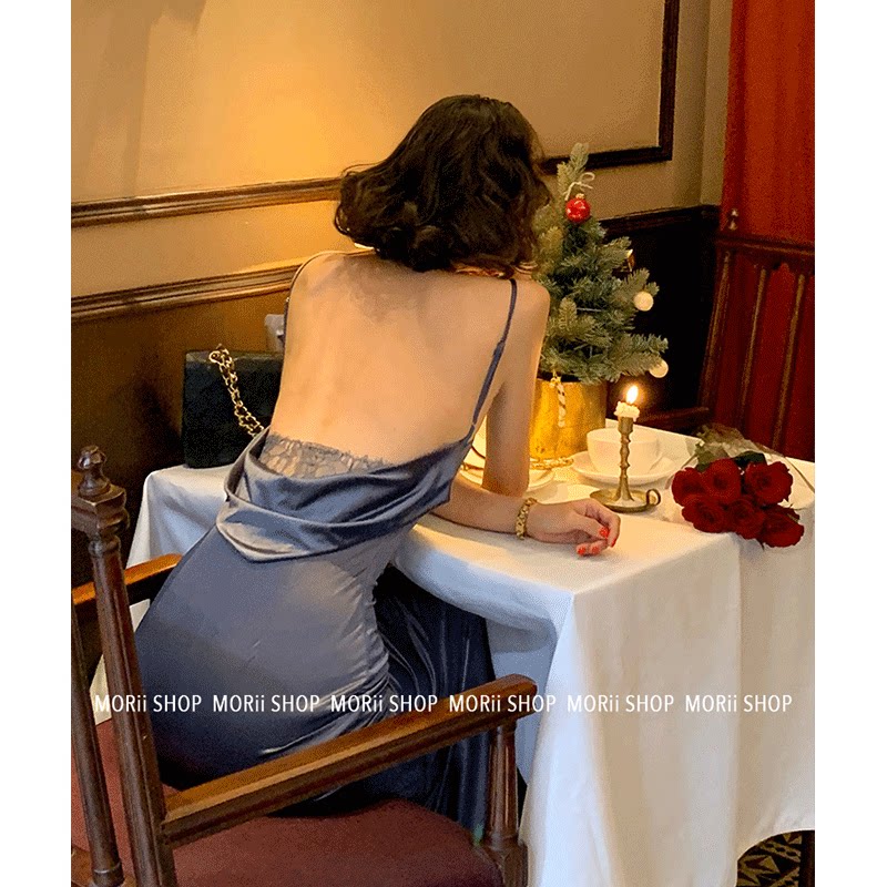绝美法式缎面丝绸吊带显瘦露背包臀鱼尾长裙礼服裙夏季新款