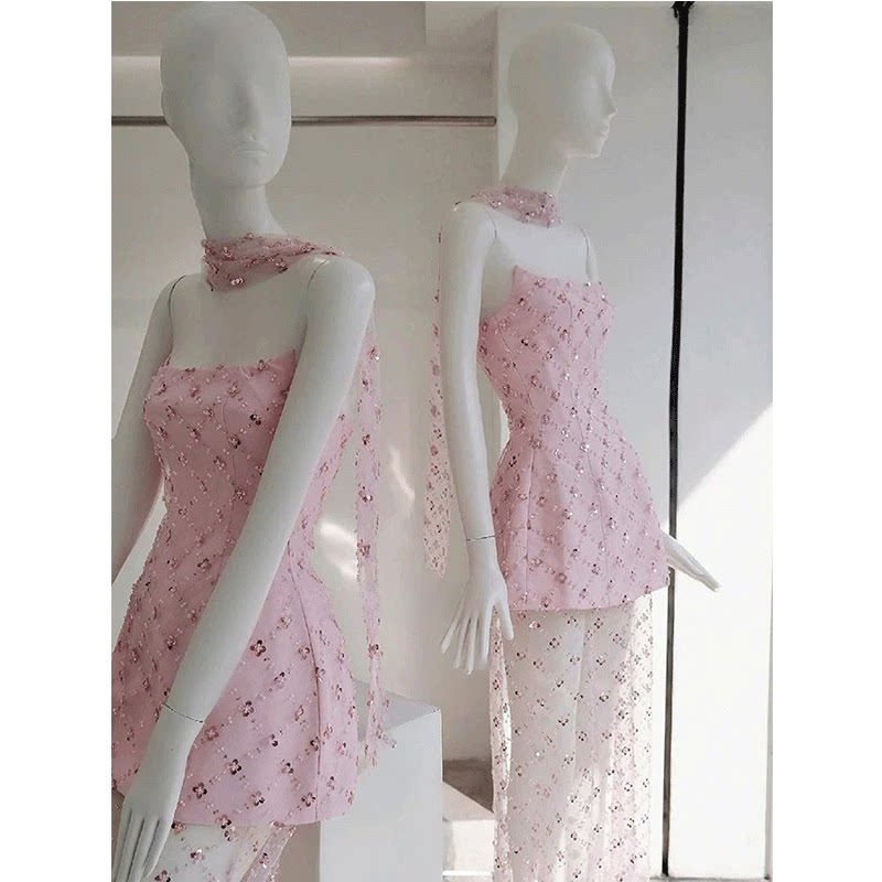 高级感抹胸连衣裙女2025夏季富家千金气质亮片高定宴会生日礼服裙